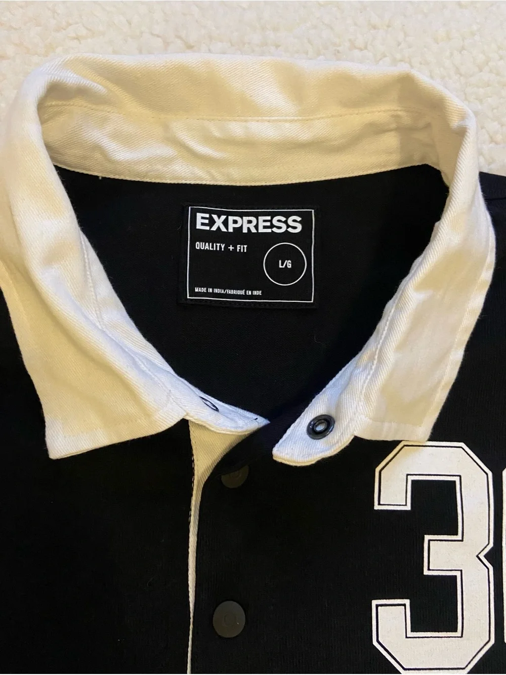 Express Rugby Polo Shirt Black New York Mens Size L Long Sleeve Heavy Weight New